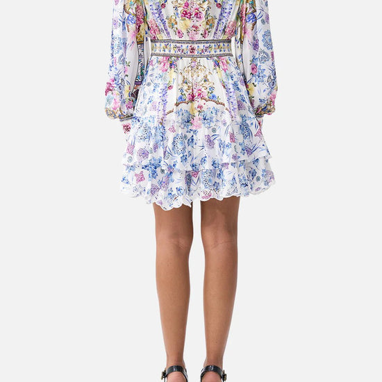 Young Ideas/Henmores - All About That Lace V Neck Silk Mini Dress - Blue/White - XS