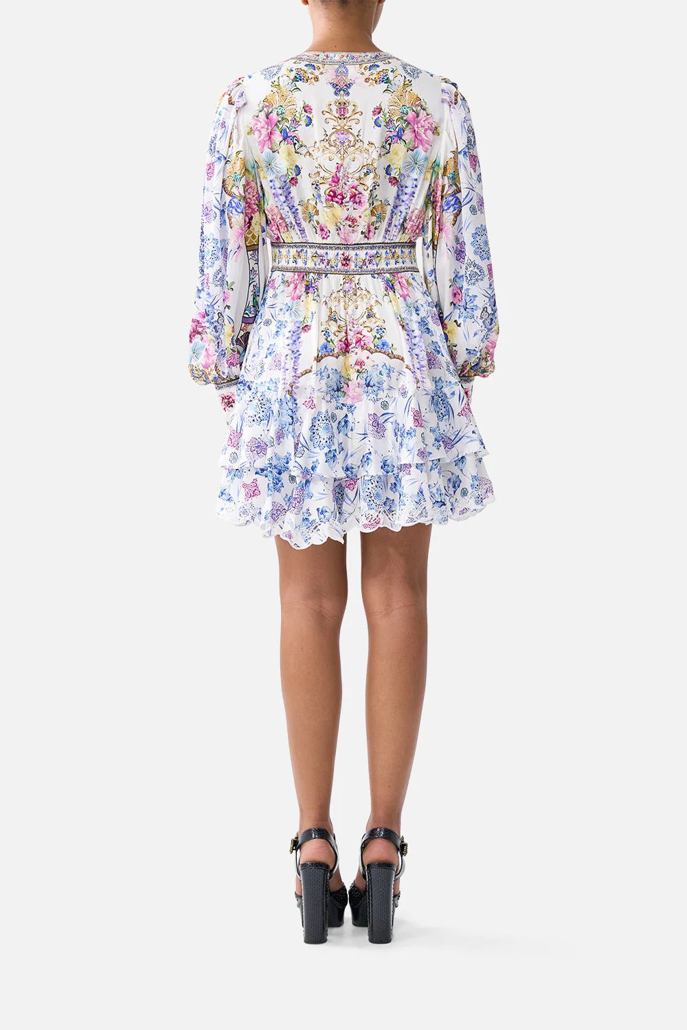 Young Ideas/Henmores - All About That Lace V Neck Silk Mini Dress - Blue/White - XS