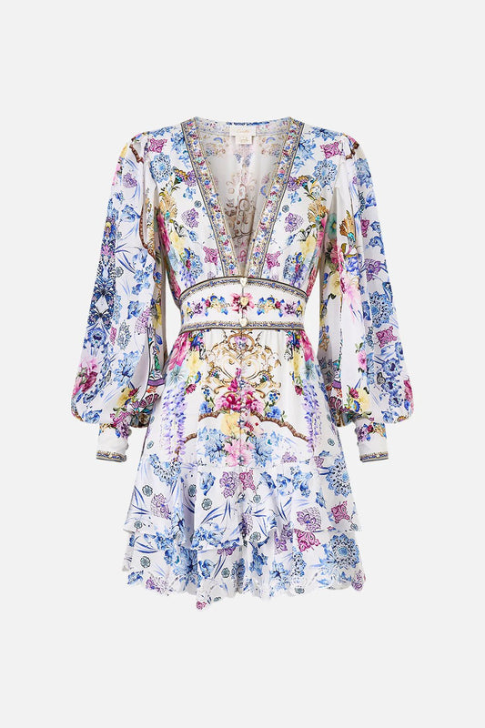 Young Ideas/Henmores - All About That Lace V Neck Silk Mini Dress - Blue/White - XS