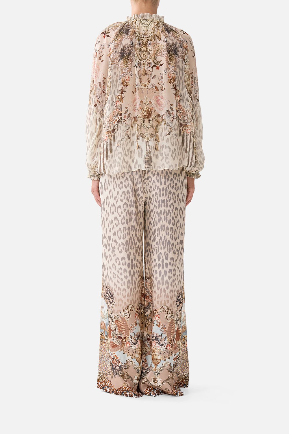 Young Ideas/Henmores - Aranjuez Animalia Ruffle Raglan Silk Blouse - Soft Brown - XS