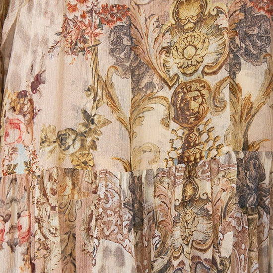 Young Ideas/Henmores - Aranjuez Animalia Tiered Silk Mini Dress - Soft Brown - XS