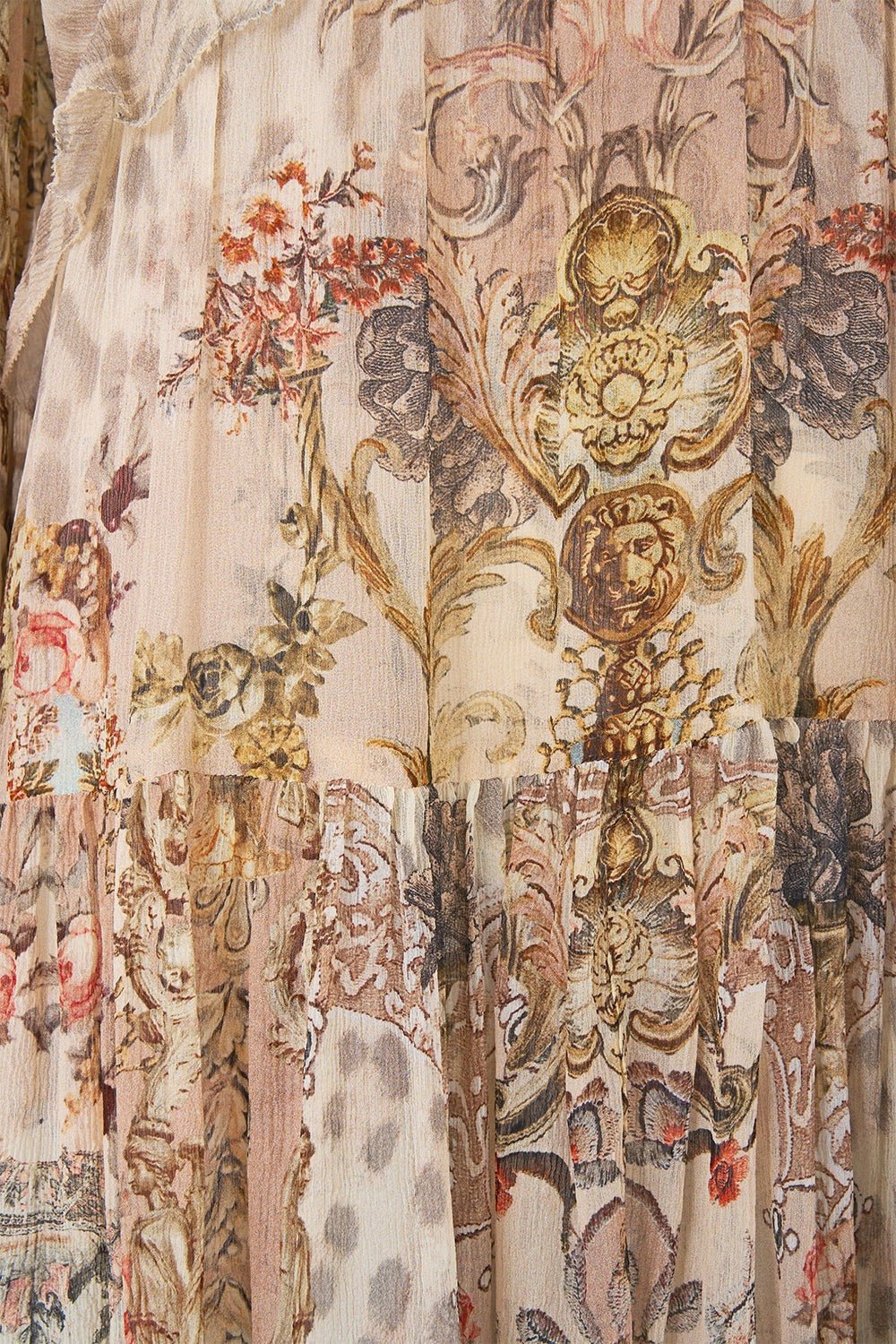 Young Ideas/Henmores - Aranjuez Animalia Tiered Silk Mini Dress - Soft Brown - XS