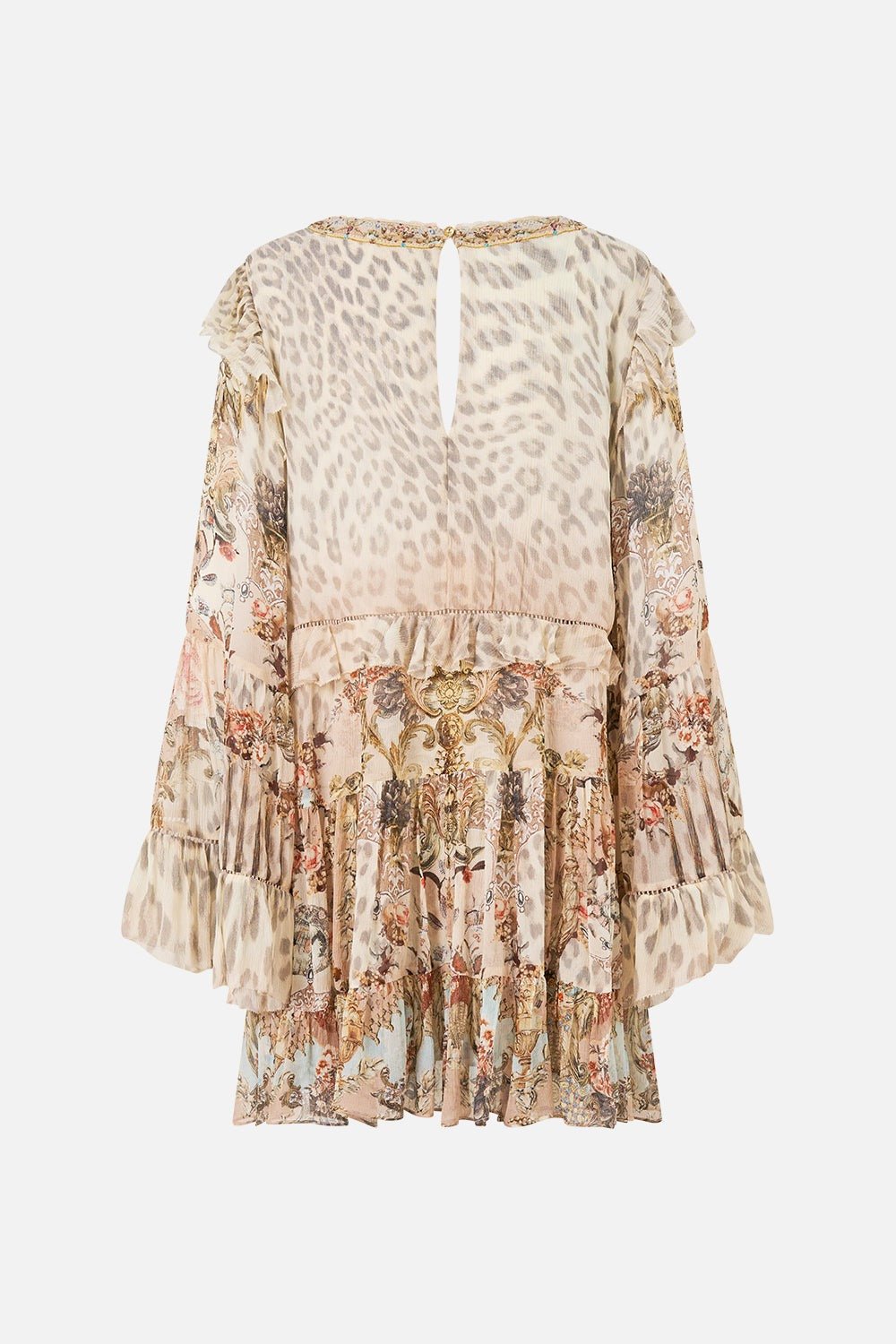 Young Ideas/Henmores - Aranjuez Animalia Tiered Silk Mini Dress - Soft Brown - XS