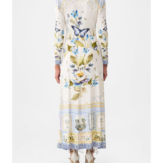 Young Ideas/Henmores - Botanical Ballads Gathered Jersey Long Dress - Ecru Multi - S