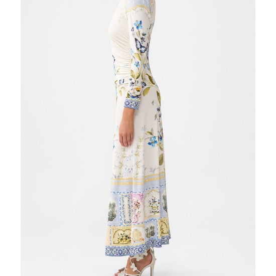 Young Ideas/Henmores - Botanical Ballads Gathered Jersey Long Dress - Ecru Multi - S