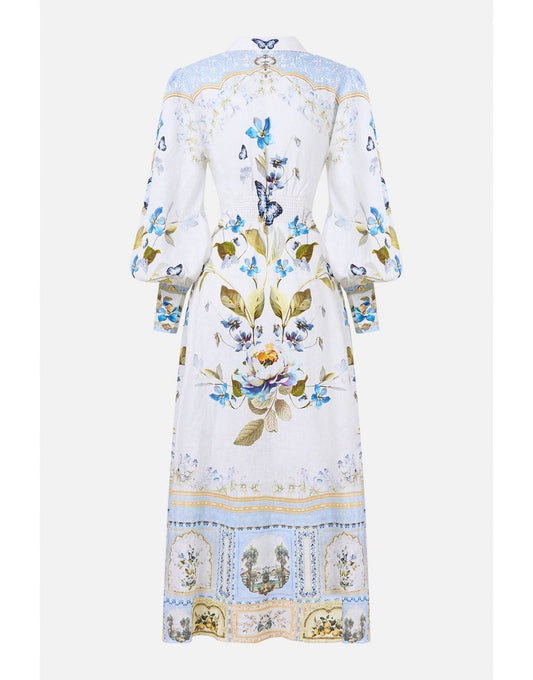 Young Ideas/Henmores - Botanical Ballads Waist Tie Shirt Dress - Ecru Multi - XS