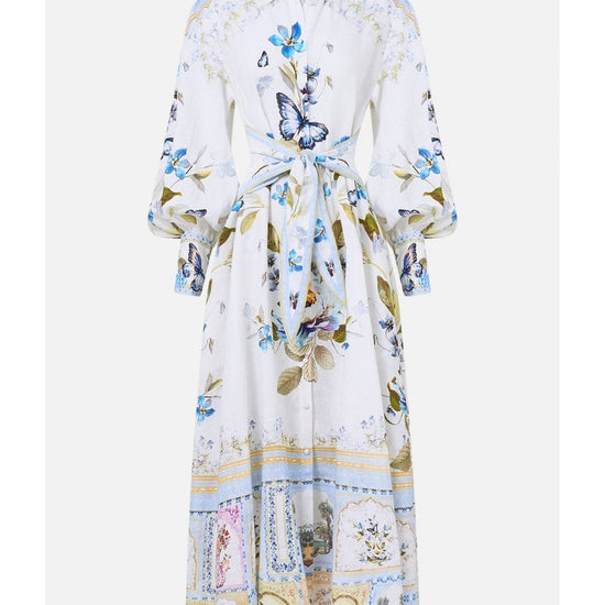 Young Ideas/Henmores - Botanical Ballads Waist Tie Shirt Dress - Ecru Multi - XS