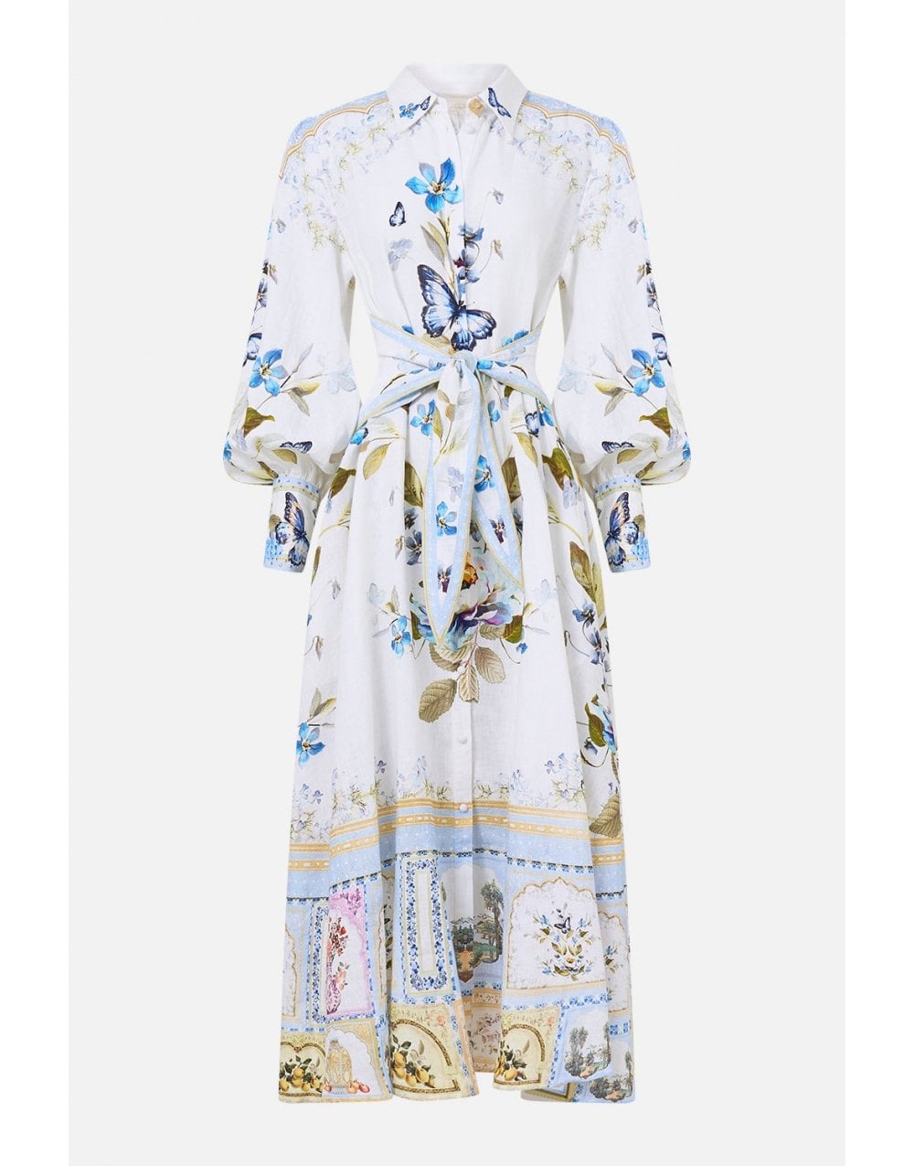 Young Ideas/Henmores - Botanical Ballads Waist Tie Shirt Dress - Ecru Multi - XS