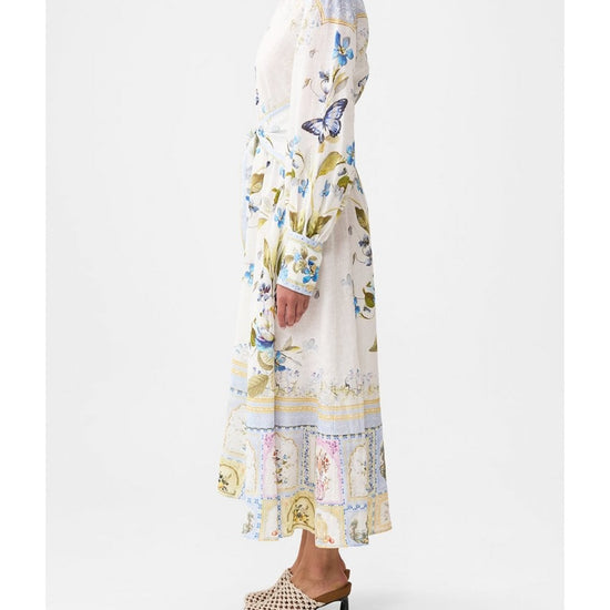 Young Ideas/Henmores - Botanical Ballads Waist Tie Shirt Dress - Ecru Multi - XS