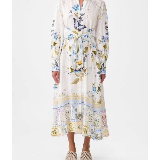 Young Ideas/Henmores - Botanical Ballads Waist Tie Shirt Dress - Ecru Multi - XS