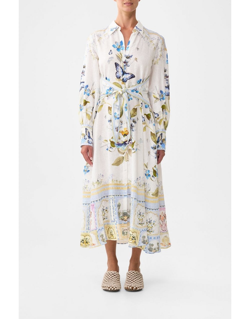 Young Ideas/Henmores - Botanical Ballads Waist Tie Shirt Dress - Ecru Multi - XS