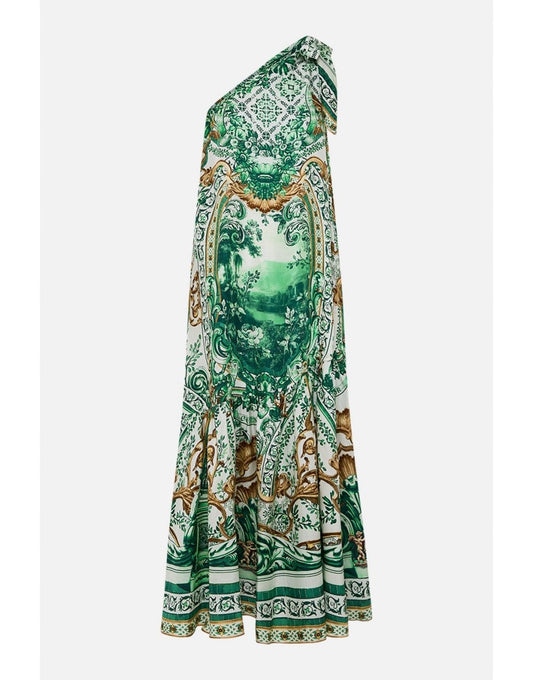Young Ideas/Henmores - Corridor of Calm One Shoulder Dress - Green Multi - XS/S