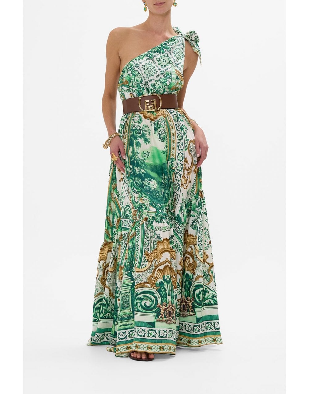 Young Ideas/Henmores - Corridor of Calm One Shoulder Dress - Green Multi - XS/S