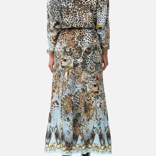 Young Ideas & Henmores - Fiesta Siesta Repeat Twist Front Silk Batwing Dress - Leopard/Blue - XS