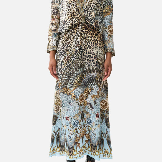 Young Ideas & Henmores - Fiesta Siesta Repeat Twist Front Silk Batwing Dress - Leopard/Blue - XS