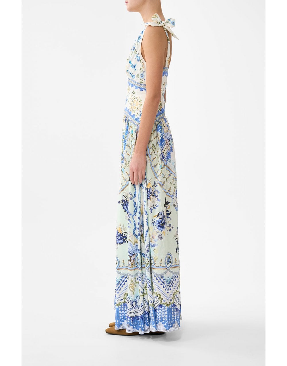 Young Ideas/Henmores - Homespun Heart Tie Shoulder Linen Silk Dress - Blue/Yellow - XS