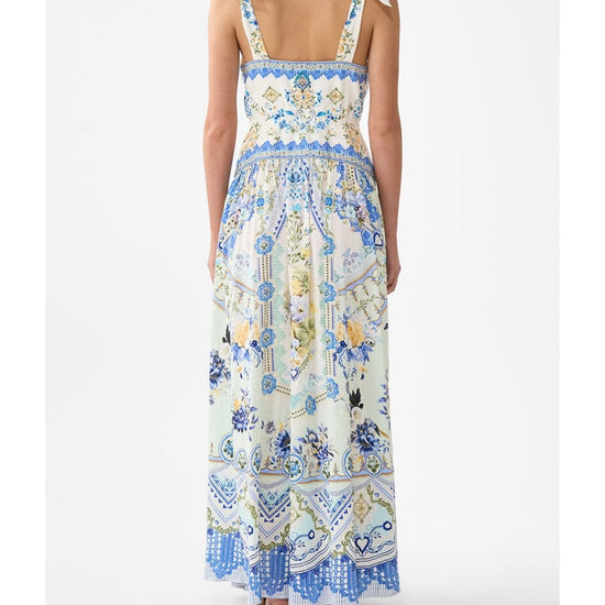 Young Ideas/Henmores - Homespun Heart Tie Shoulder Linen Silk Dress - Blue/Yellow - XS
