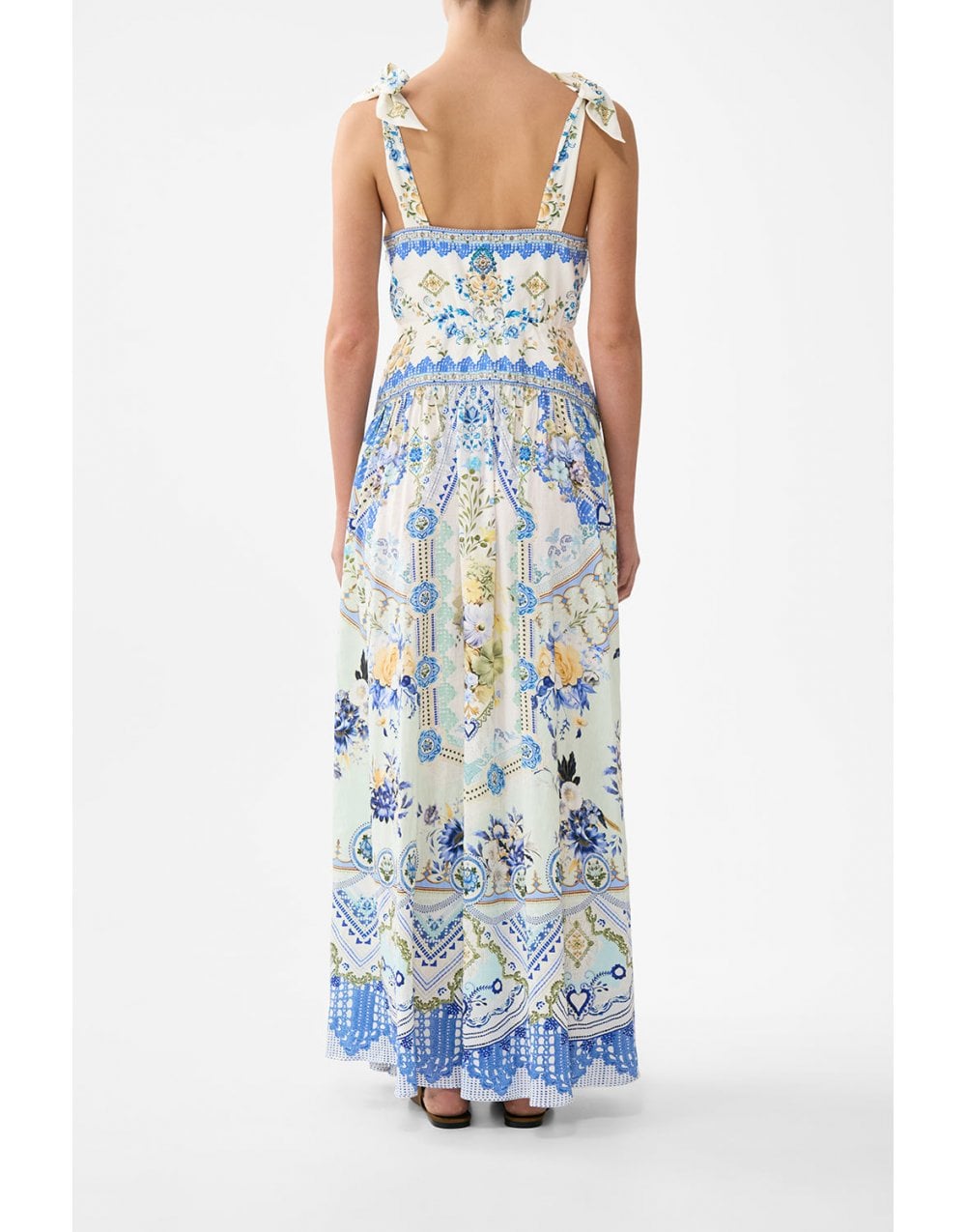 Young Ideas/Henmores - Homespun Heart Tie Shoulder Linen Silk Dress - Blue/Yellow - XS