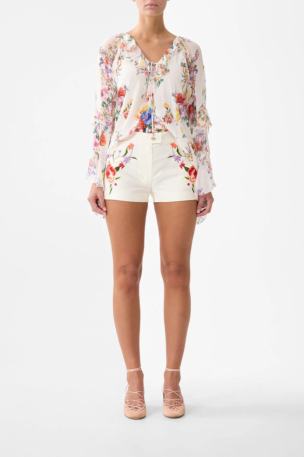 Young Ideas/Henmores - I Left My Heart In Granada Silk Ruffle Blouse - White Multi - XS