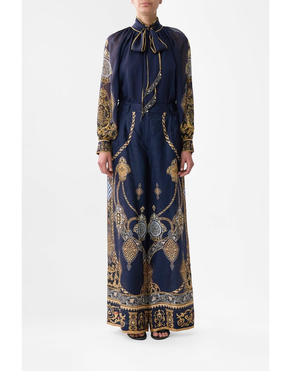 Young Ideas/Henmores - Imperial Gate Detachable Pussy Bow Blouse - Navy Gold - XS