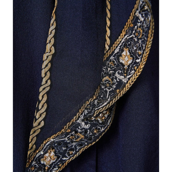 Young Ideas/Henmores - Imperial Gate Detachable Pussy Bow Blouse - Navy Gold - XS