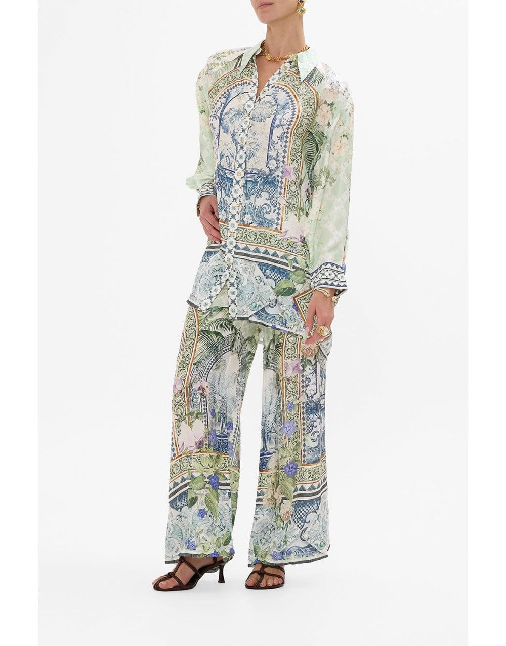 Young Ideas/Henmores - Jardim Party Long Line Shirt - Green Multi - S