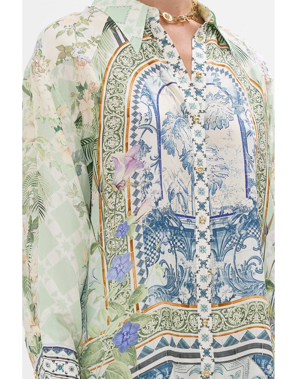 Young Ideas/Henmores - Jardim Party Long Line Shirt - Green Multi - S