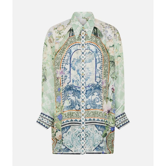 Young Ideas/Henmores - Jardim Party Long Line Shirt - Green Multi - S