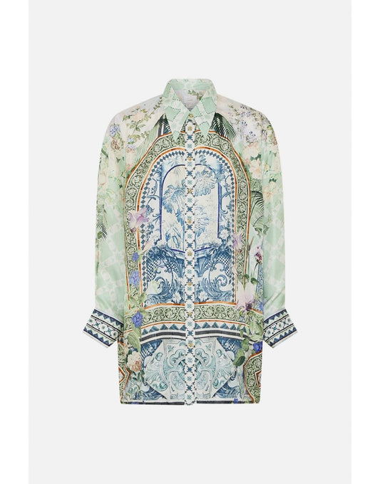 Young Ideas/Henmores - Jardim Party Long Line Shirt - Green Multi - S