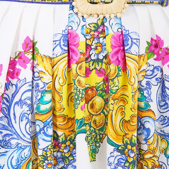 Young Ideas/Henmores - Milla In Sevilla Belted Midi Skirt - White Multi - XS
