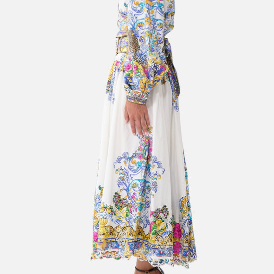 Young Ideas/Henmores - Milla In Sevilla Belted Midi Skirt - White Multi - XS