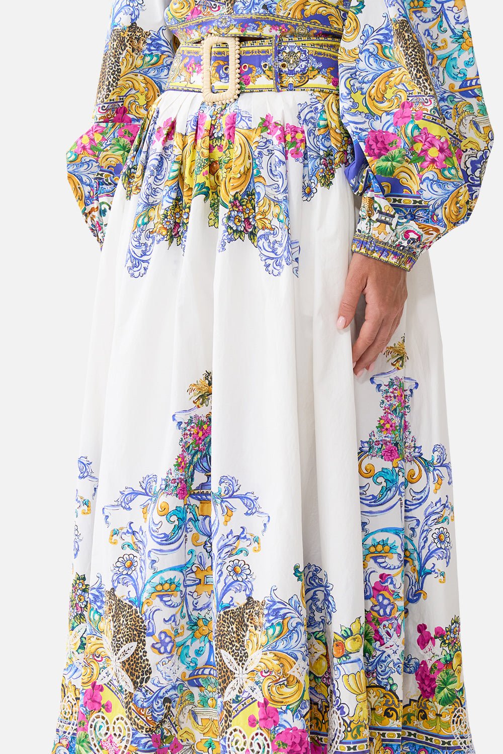 Young Ideas/Henmores - Milla In Sevilla Belted Midi Skirt - White Multi - XS
