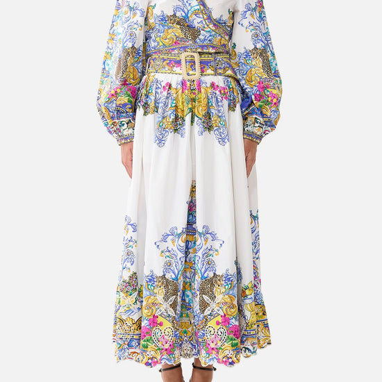 Young Ideas/Henmores - Milla In Sevilla Belted Midi Skirt - White Multi - XS