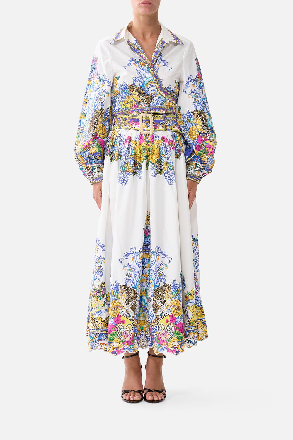 Young Ideas/Henmores - Milla In Sevilla Belted Midi Skirt - White Multi - XS