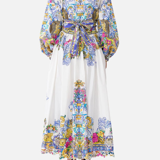 Young Ideas/Henmores - Milla In Sevilla Belted Midi Skirt - White Multi - XS