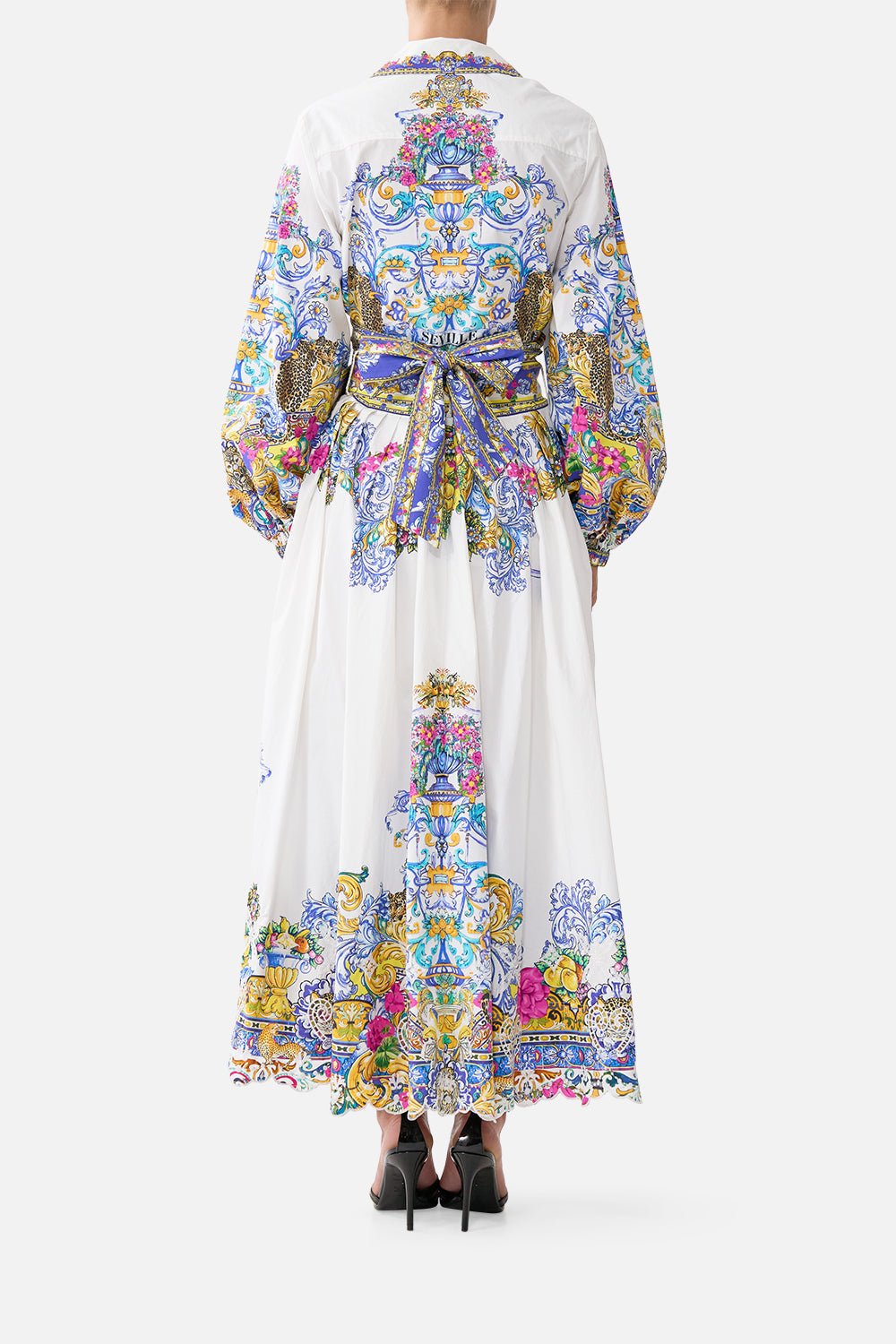 Young Ideas/Henmores - Milla In Sevilla Belted Midi Skirt - White Multi - XS