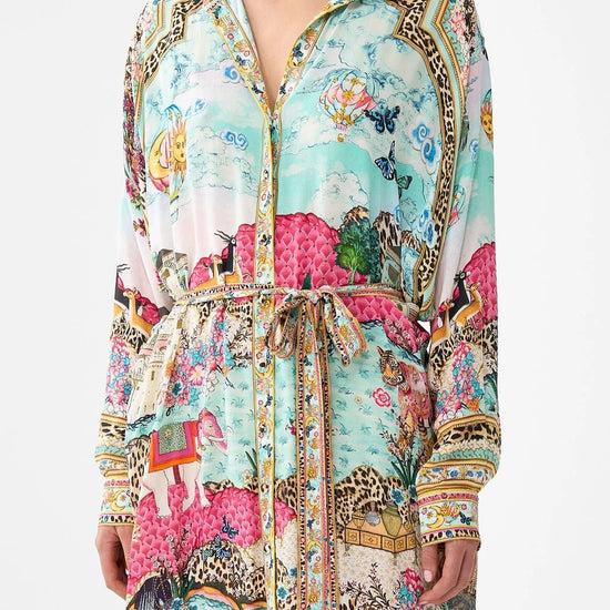 Young Ideas/Henmores - Miniature Moments Button Through Silk Dress - Blue/Pink - S/M