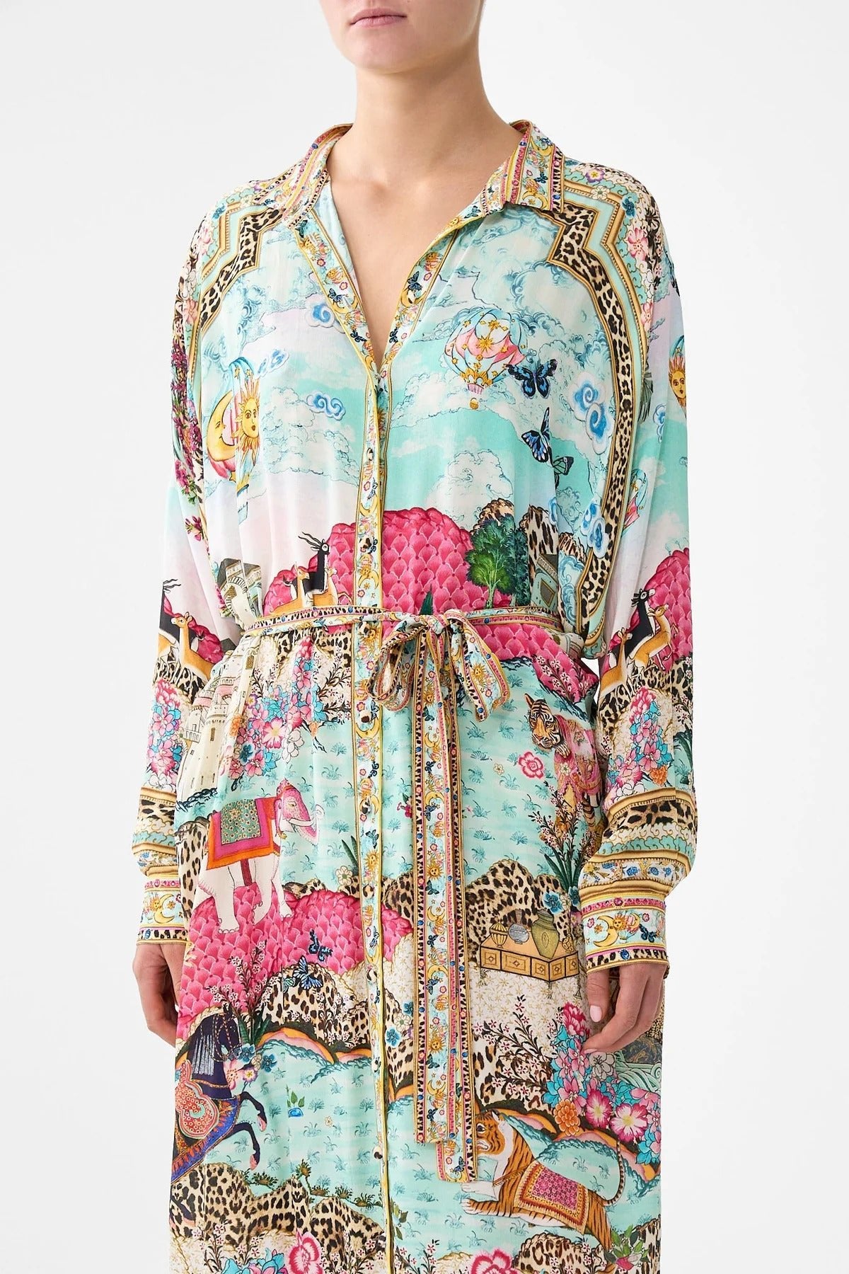 Young Ideas/Henmores - Miniature Moments Button Through Silk Dress - Blue/Pink - S/M