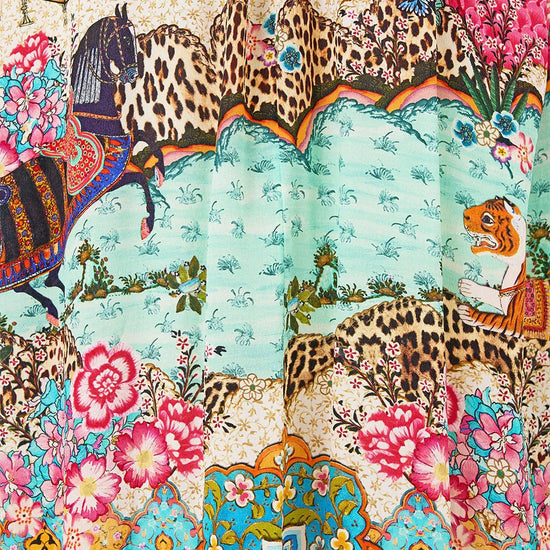 Young Ideas/Henmores - Miniature Moments Button Through Silk Dress - Blue/Pink - S/M