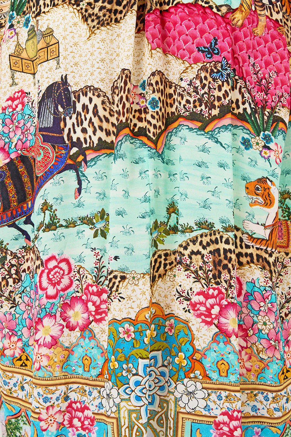 Young Ideas/Henmores - Miniature Moments Button Through Silk Dress - Blue/Pink - S/M