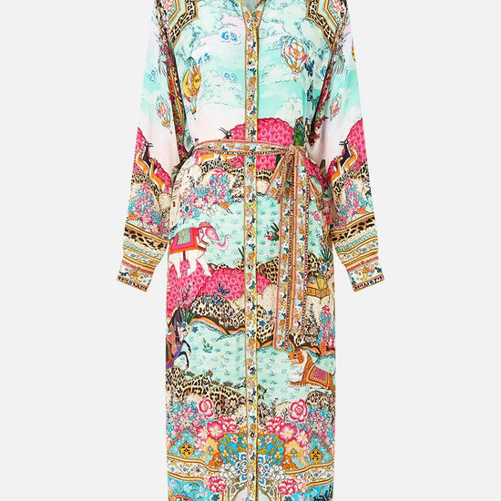 Young Ideas/Henmores - Miniature Moments Button Through Silk Dress - Blue/Pink - S/M