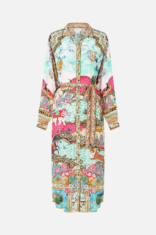 Young Ideas/Henmores - Miniature Moments Button Through Silk Dress - Blue/Pink - S/M