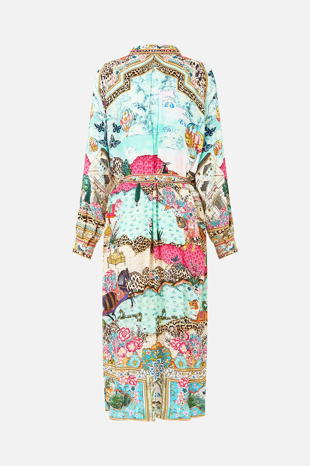 Young Ideas/Henmores - Miniature Moments Button Through Silk Dress - Blue/Pink - S/M