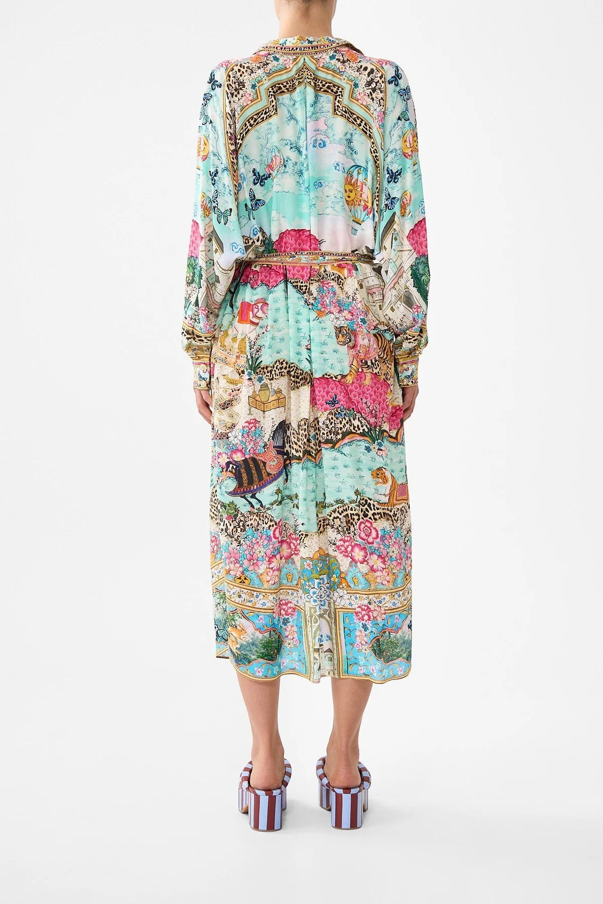 Young Ideas/Henmores - Miniature Moments Button Through Silk Dress - Blue/Pink - S/M