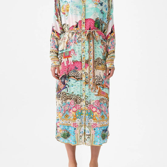 Young Ideas/Henmores - Miniature Moments Button Through Silk Dress - Blue/Pink - S/M