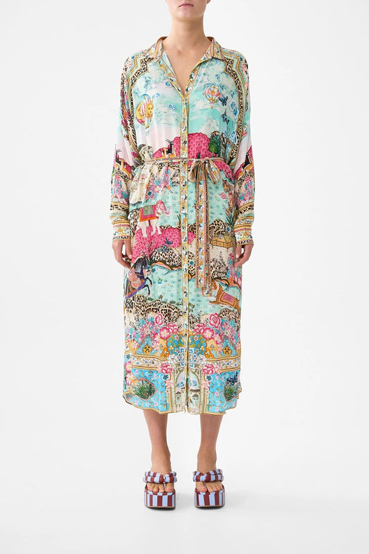 Young Ideas/Henmores - Miniature Moments Button Through Silk Dress - Blue/Pink - S/M