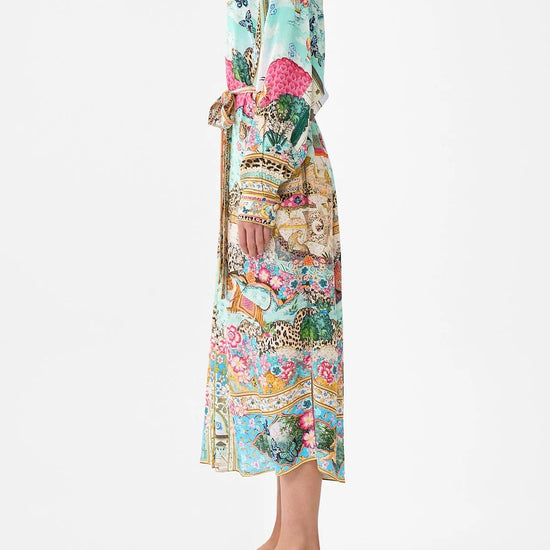 Young Ideas/Henmores - Miniature Moments Button Through Silk Dress - Blue/Pink - S/M