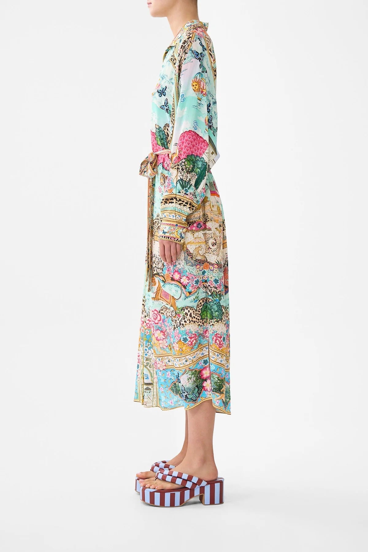 Young Ideas/Henmores - Miniature Moments Button Through Silk Dress - Blue/Pink - S/M