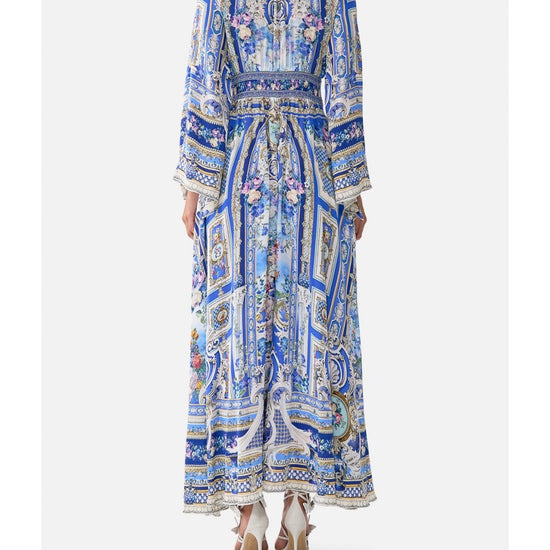 Young Ideas/Henmores - Ottoman Opulence Kimono Sleeve Silk Dress - Blue Ottoman - S