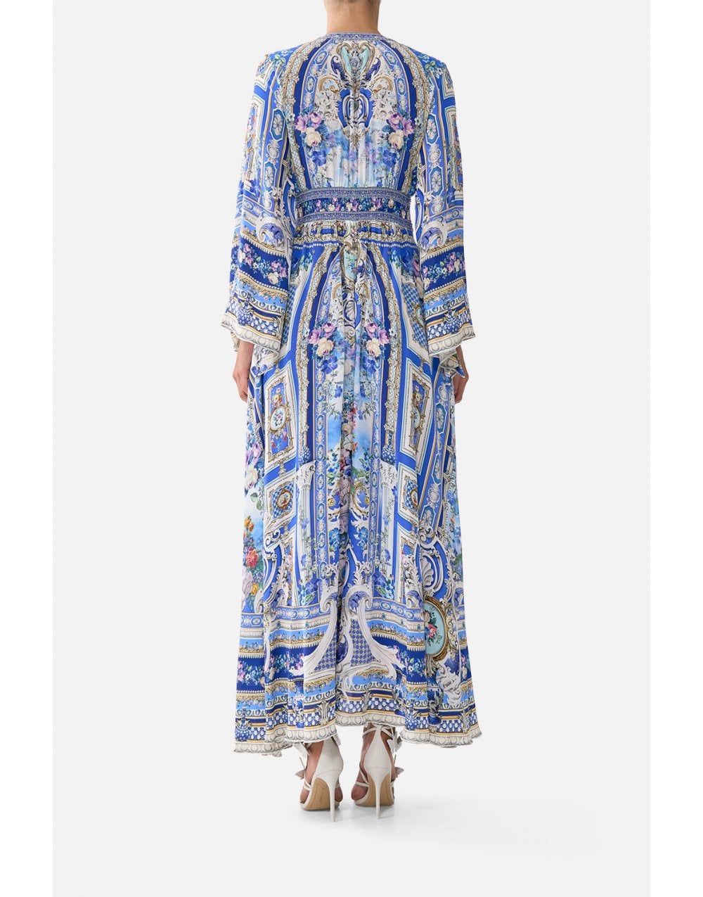 Young Ideas/Henmores - Ottoman Opulence Kimono Sleeve Silk Dress - Blue Ottoman - S